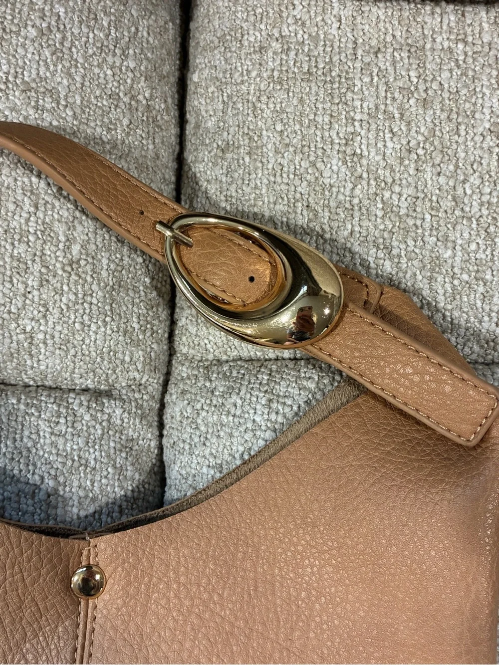 Anthropologie Tan Leather Mini Hobo Bag - Soft Pebbled Finish with Gold Buckle